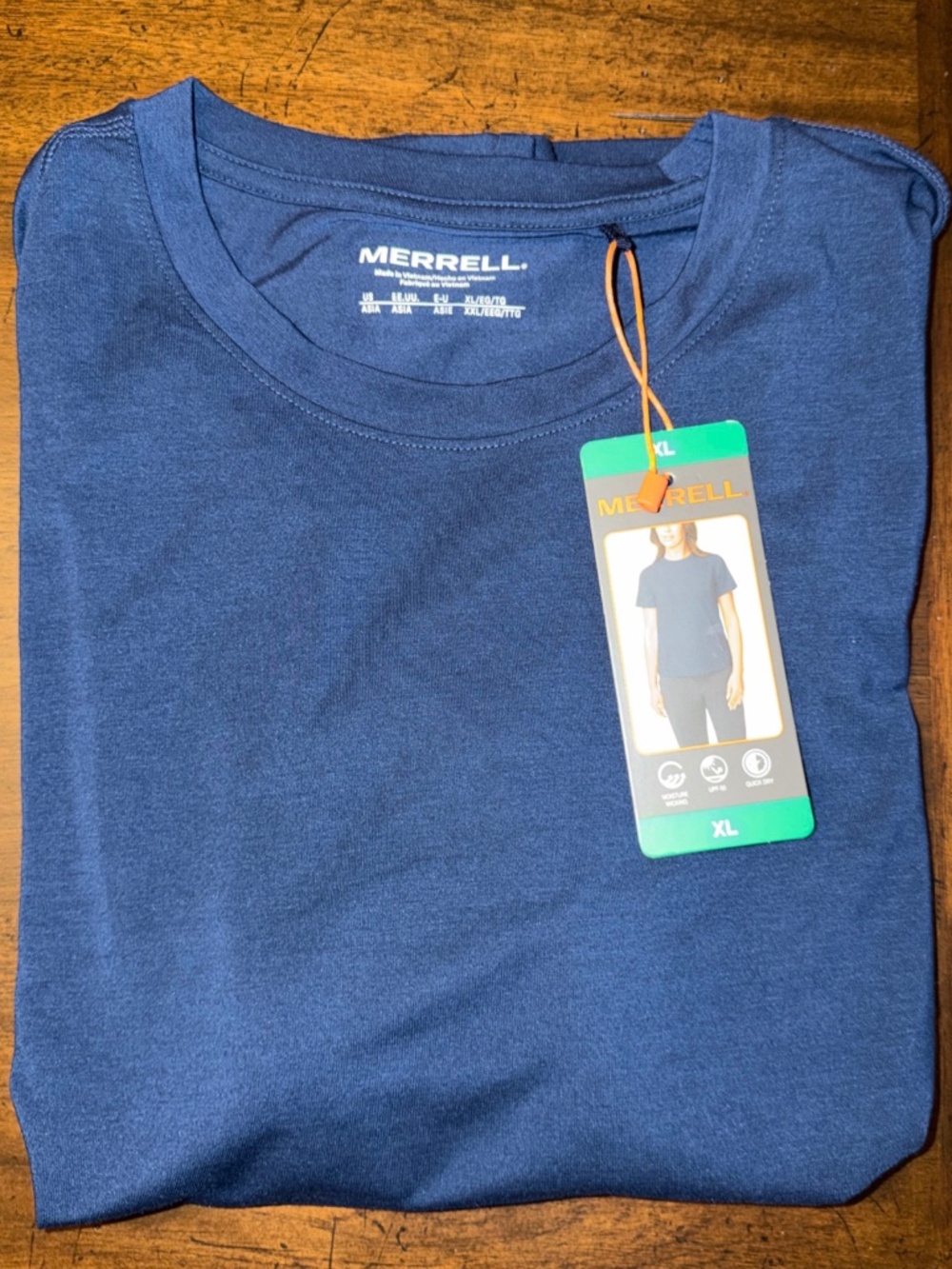 Merrell Active T-Shirt Blue Women's XL Crew Neck Short Sleeve UPF 50 Quick Dry